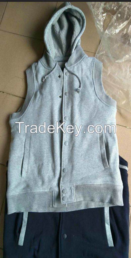 High Quality cheap warm autumn Men's hoody vest with sherpa lining
