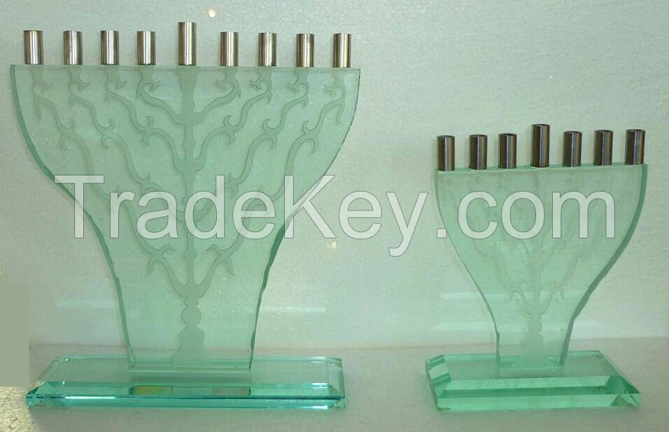 Handmade Glass judaica menorah,Glass judaica candle holder,judaica candlestick,hanoukia