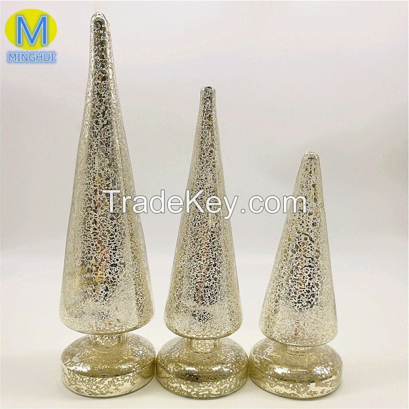 Lighted Silver glass christmas tree, christmas tree figurine set with led light