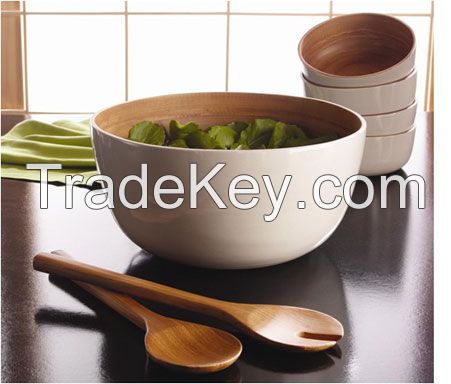 Salad Bowl, spun bamboo bowl, salad server set