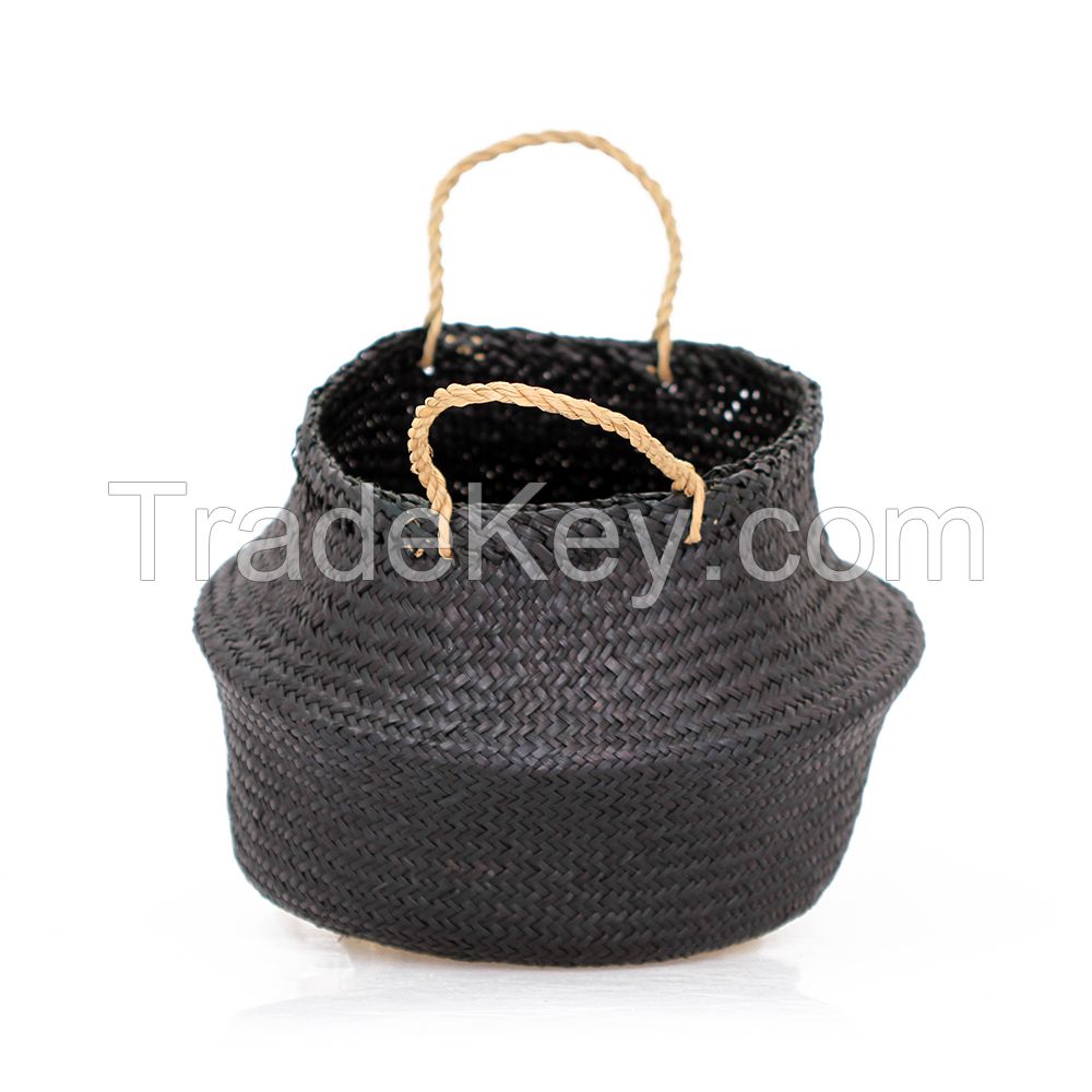 Black color seagrass basket/ storage basket/ belly seagrass basket