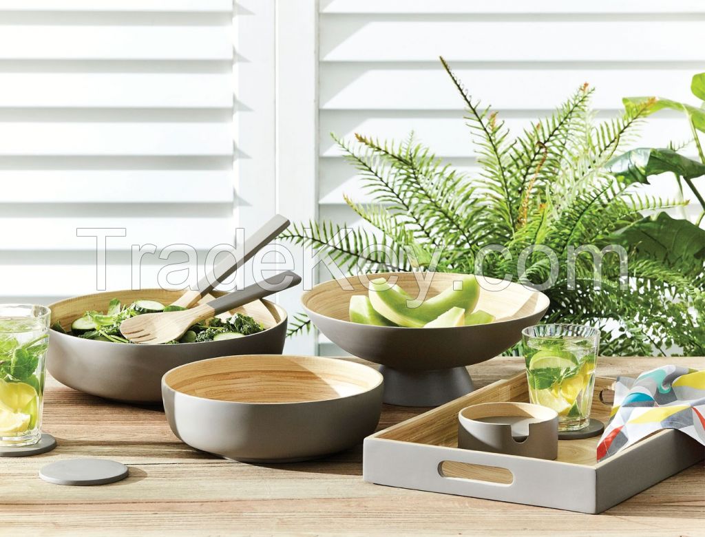 Salad Bowl, spun bamboo bowl, salad server set
