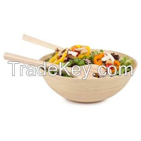 Salad Bowl, spun bamboo bowl, salad server set