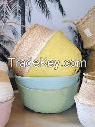 Color dipped bottom seagrass basket/ storage basket/ belly seagrass basket