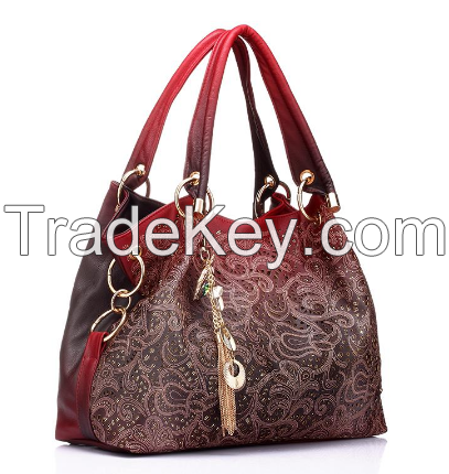 Women Bag Hollow Out Ombre Handbag Floral Print Shoulder Bags Ladies PU