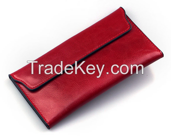 Genuine Leather Women Wallet Long thin Purse Cowhide multiple Cards Holder
