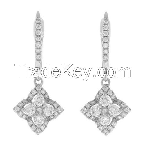 Diamond Dangle Earrings 1.20 Ct Natural Certified Solid White Gold