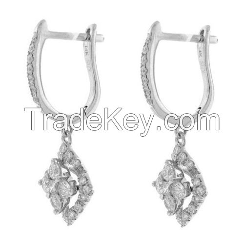 Diamond Dangle Earrings 1.20 Ct Natural Certified Solid White Gold