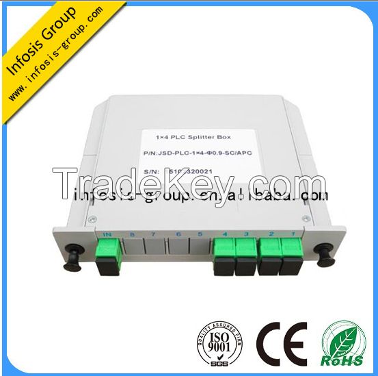 Chinese manufacturer 1*4 plc splitter lgx box, optical splitter in LGX box, plc splitter lgx box