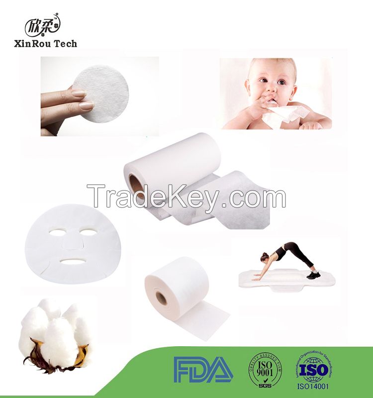 Soft 100% Cotton Spunlace Nonwoven for Sanitary Napkin or Baby Diaper