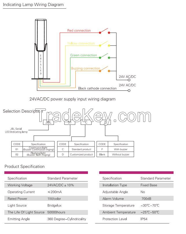 LED Warning Emergency with 3 color signal with continuous Buzzer 24VDC/AC