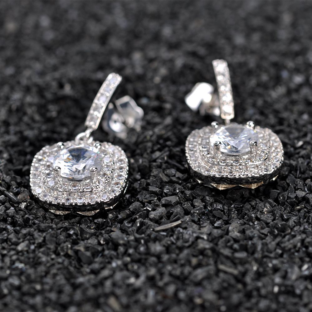 Chinese Luxury Beautiful Designs Long Big Bridal Crystal Stone Drop Pendant Stud Sterling Silver Earrings Jewelry For Women