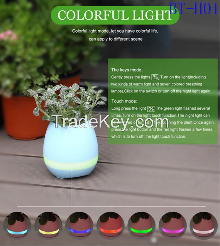 Smart LED Wireless Bluetooth Speaker Music Flower Pot Touch Plant Speaker Wireless Smart Lounspeaker for Anxiety Stress Relief Gift