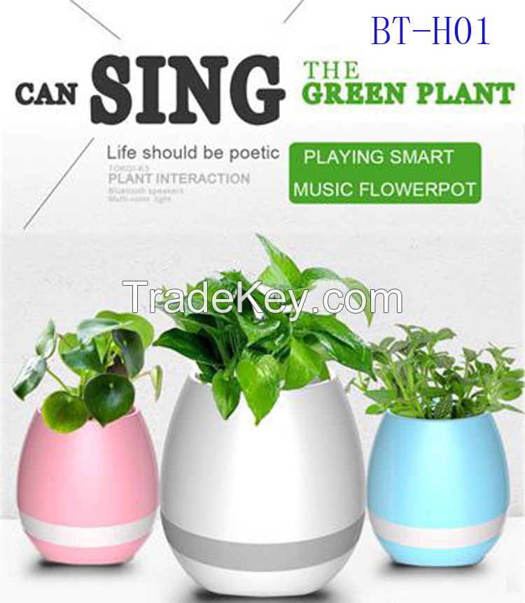 Wireless bluetooth speaker new design flowerpot speaker waterproof smart touch real grow plants music computer