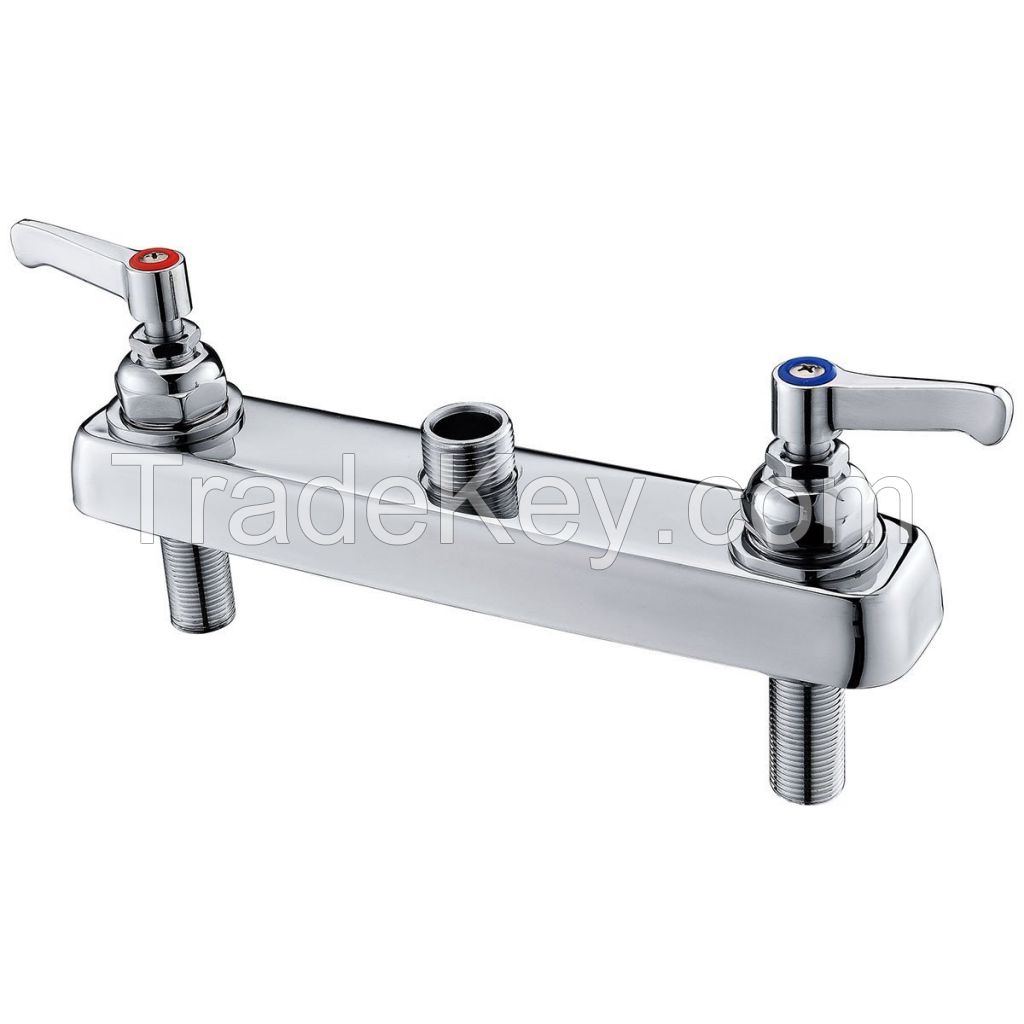 Double Workboard Kitchen Sink Faucet Deck-Mounted Type Double Water Inlet Swing Nozzle Brass Color Chrome