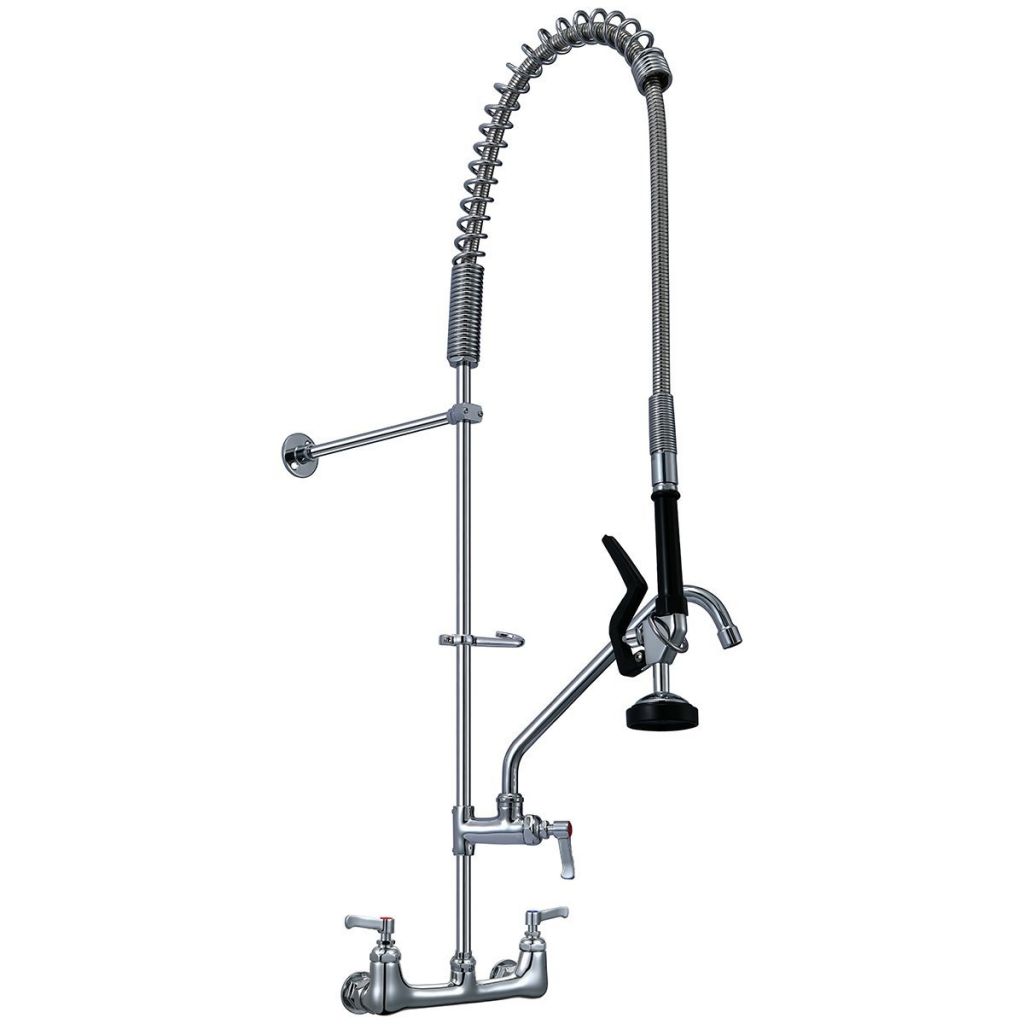 High quality pull down commercial kitchen 8" center wall mounted pre-rinse kitchen faucet with spray valve & 12" add-on faucet