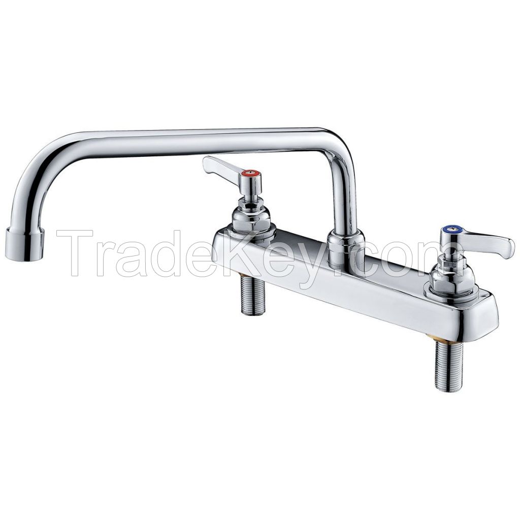 Double Workboard Kitchen Sink Faucet Deck-Mounted Type Double Water Inlet Swing Nozzle Brass Color Chrome
