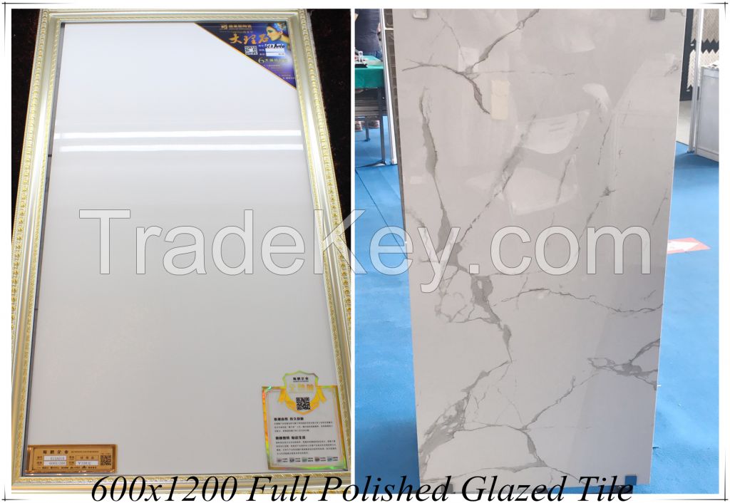 White Sparkle Bianco Carrara Marble Granite Glossy Full Polished Glazed Porcelain Floor Tile 600x1200