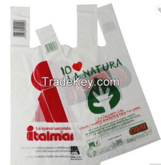 HDPE plastic t-shirt shopping bag with custom logo printing for supermarket