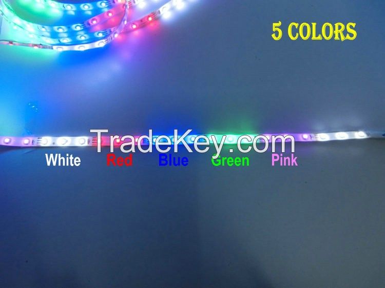 Colors Jump Changing 3528 LED Strip, Duilt-in Controller and DC12V Connector, IP65 Waterproof, 5 Colors:White+Pink+Red+Blue+Green