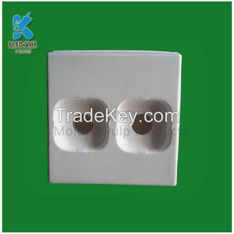 Customized bagasse pulp molded biodegradable ear phone packaging tray