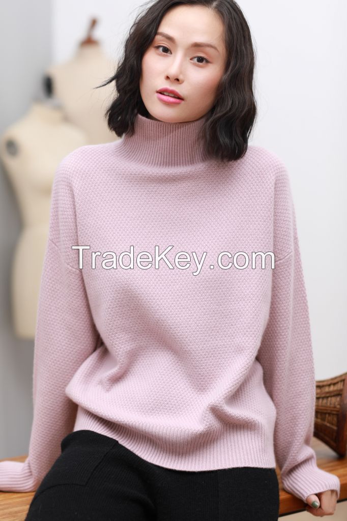 Women's 100% cashmere knitted pullover high neck sweater women for winter/autumn