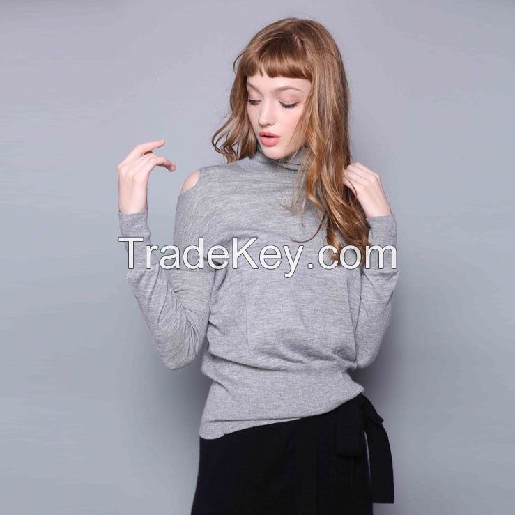 Pure cashmere sweater female high collar shoulder, long sleeve knit sweater, 2017 autumn and winter new undershirt sweater pullover