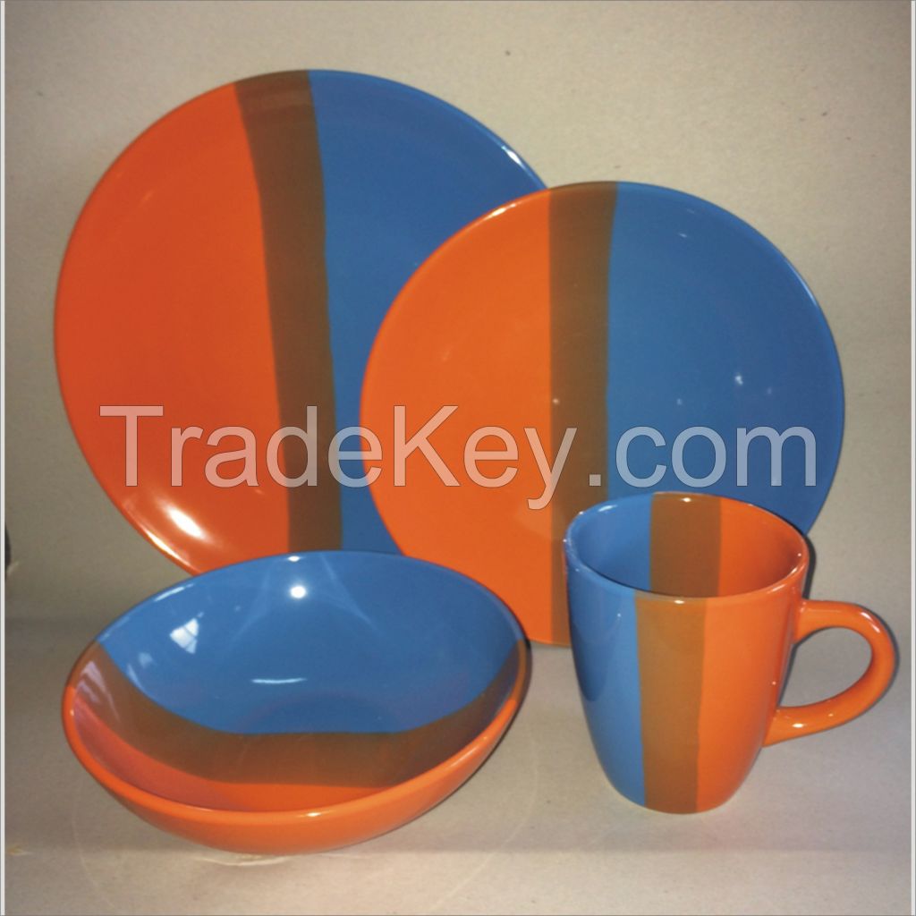 16pcs color glazed three-color ceramic dinnerware for family used