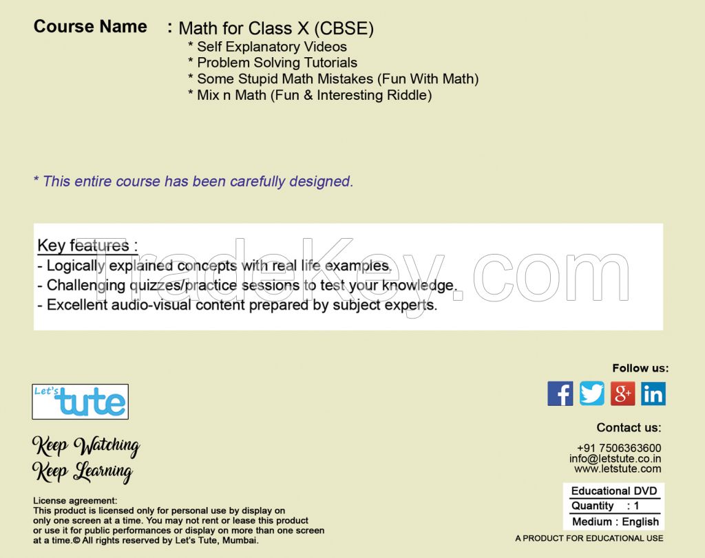 Class 10 Mathematics - CBSE Board DVD - LetsTute
