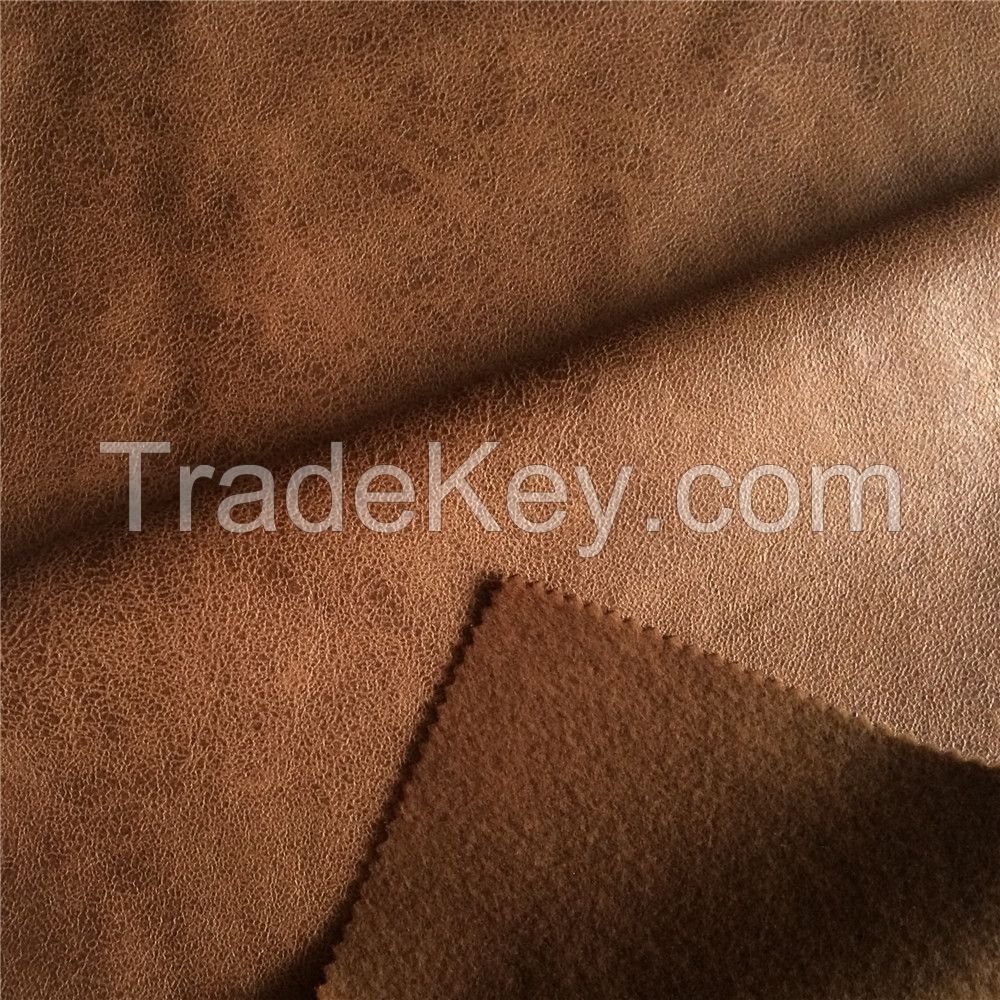 Foiled microfiber sythetic suede fabric bonded artificial fleece for sofa/chair cover