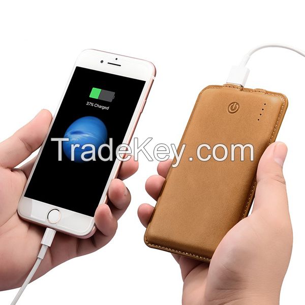 Genuine leather power bank 10000mah portable mobile battery charger