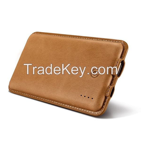 Genuine leather power bank 10000mah portable mobile battery charger