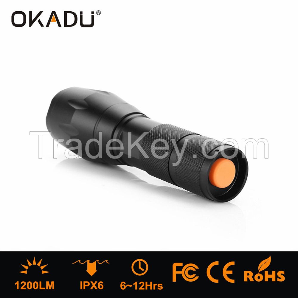 OKADU OK-ZT05 Rechargeable 18650 LED Flashlight 1200Lumen CREE XM-L T6 LED Tactical Flashlight Torch