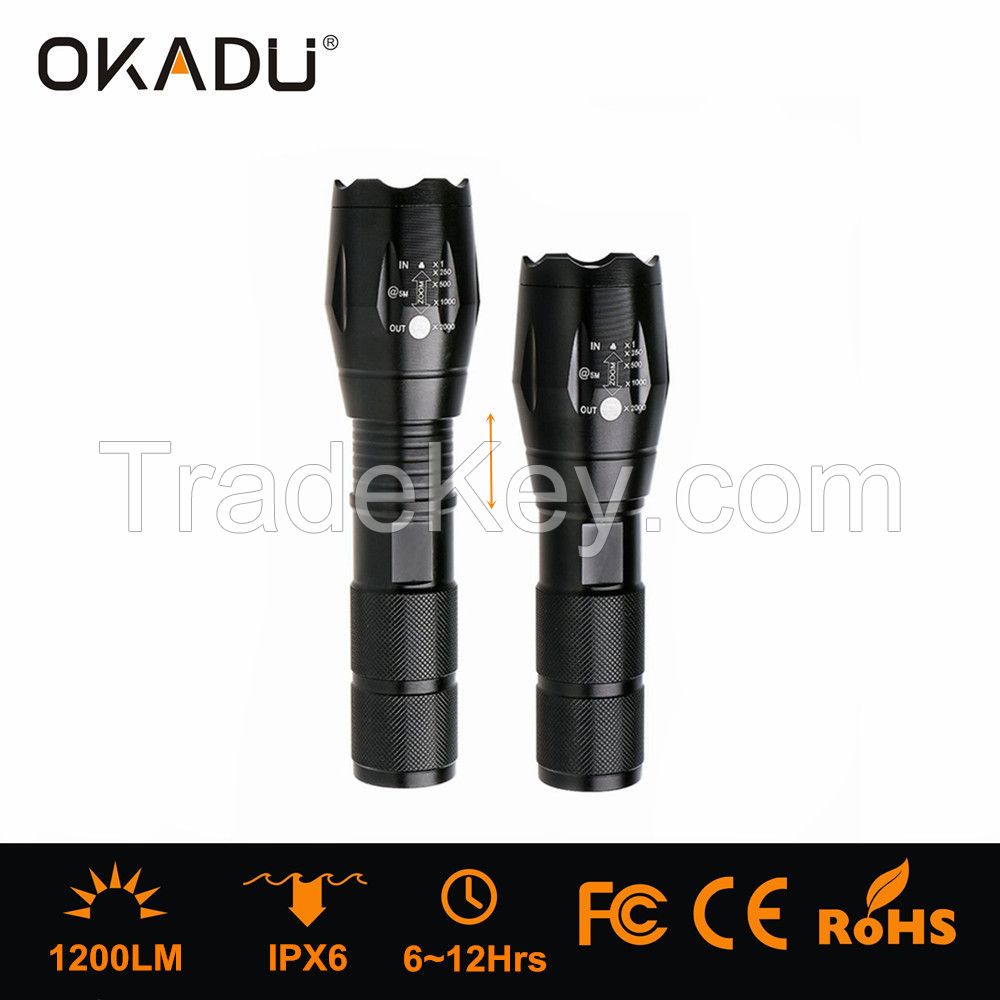 OKADU OK-ZT05 Rechargeable 18650 LED Flashlight 1200Lumen CREE XM-L T6 LED Tactical Flashlight Torch