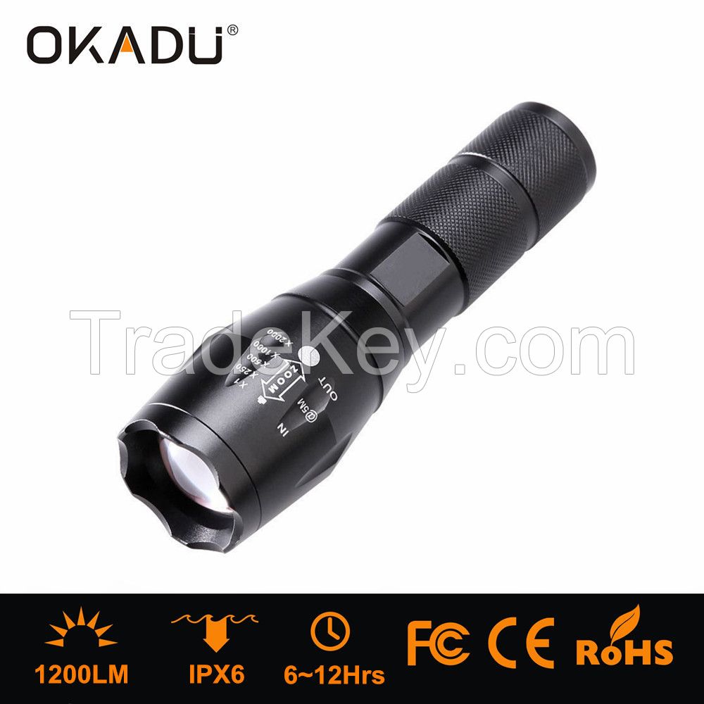 OKADU OK-ZT05 Rechargeable 18650 LED Flashlight 1200Lumen CREE XM-L T6 LED Tactical Flashlight Torch
