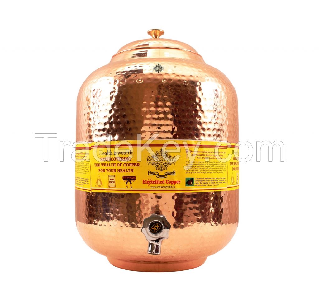 Copper Water Pot 15 Liter (Brass Lid)