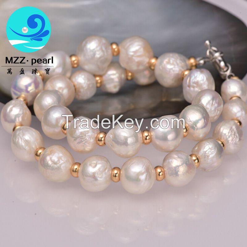 genuine baroque pearls large size 13-15mm natural white irregular pearl necklace