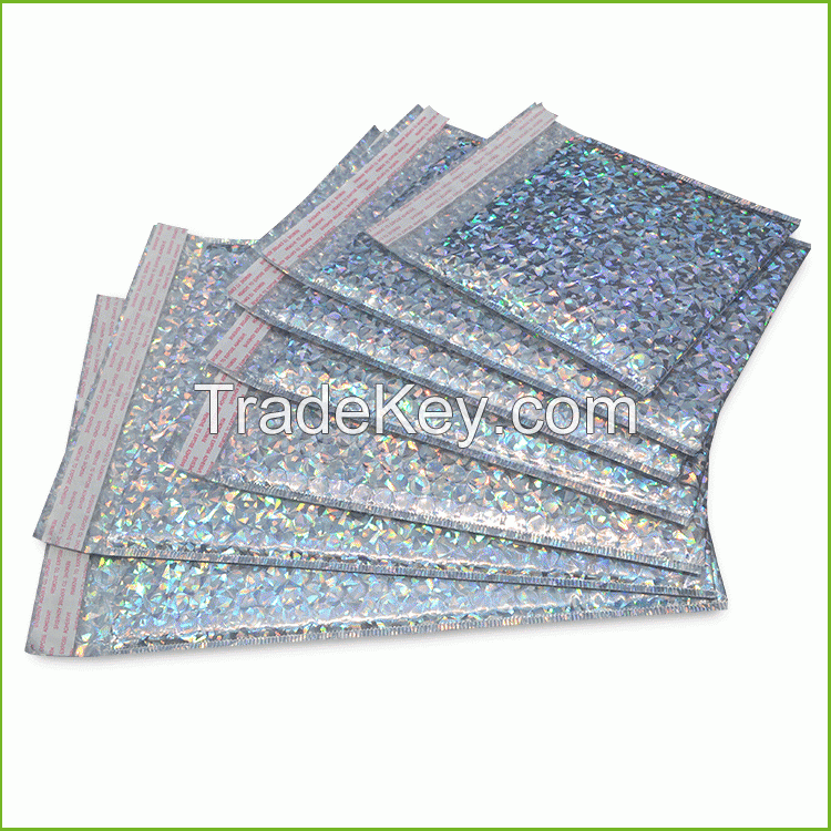 Holographic bubble mailer shiny rainbow Metallic bubble mailer wholesale Factory