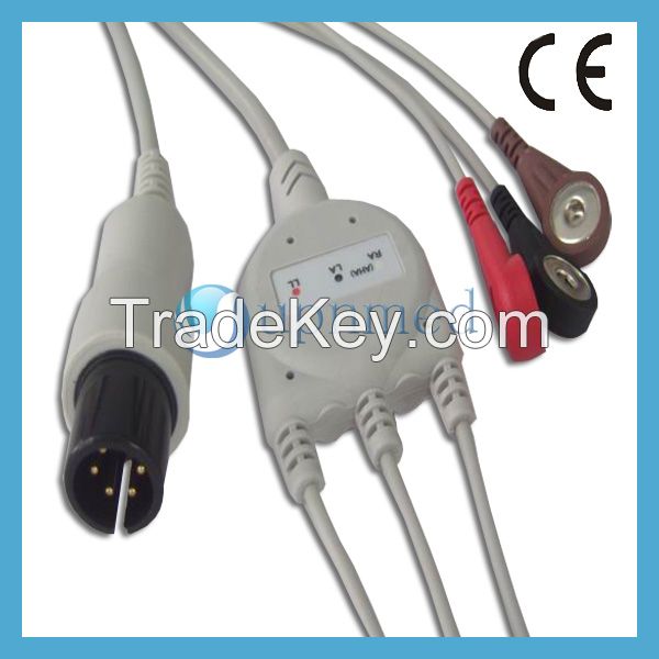 Mindray 3 lead ecg cable with leadwires,clip/snap