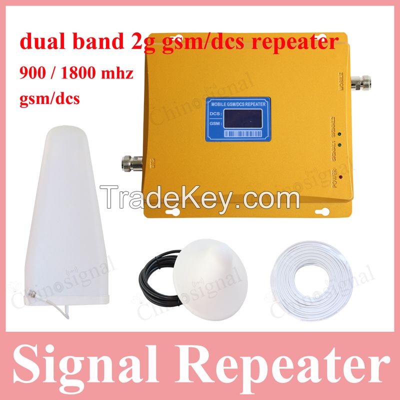 Lcd display dual band repeater 1800 900 mobile phone 2g gsm signal repeater 900mhz dcs 1800 celluar booster amplifier