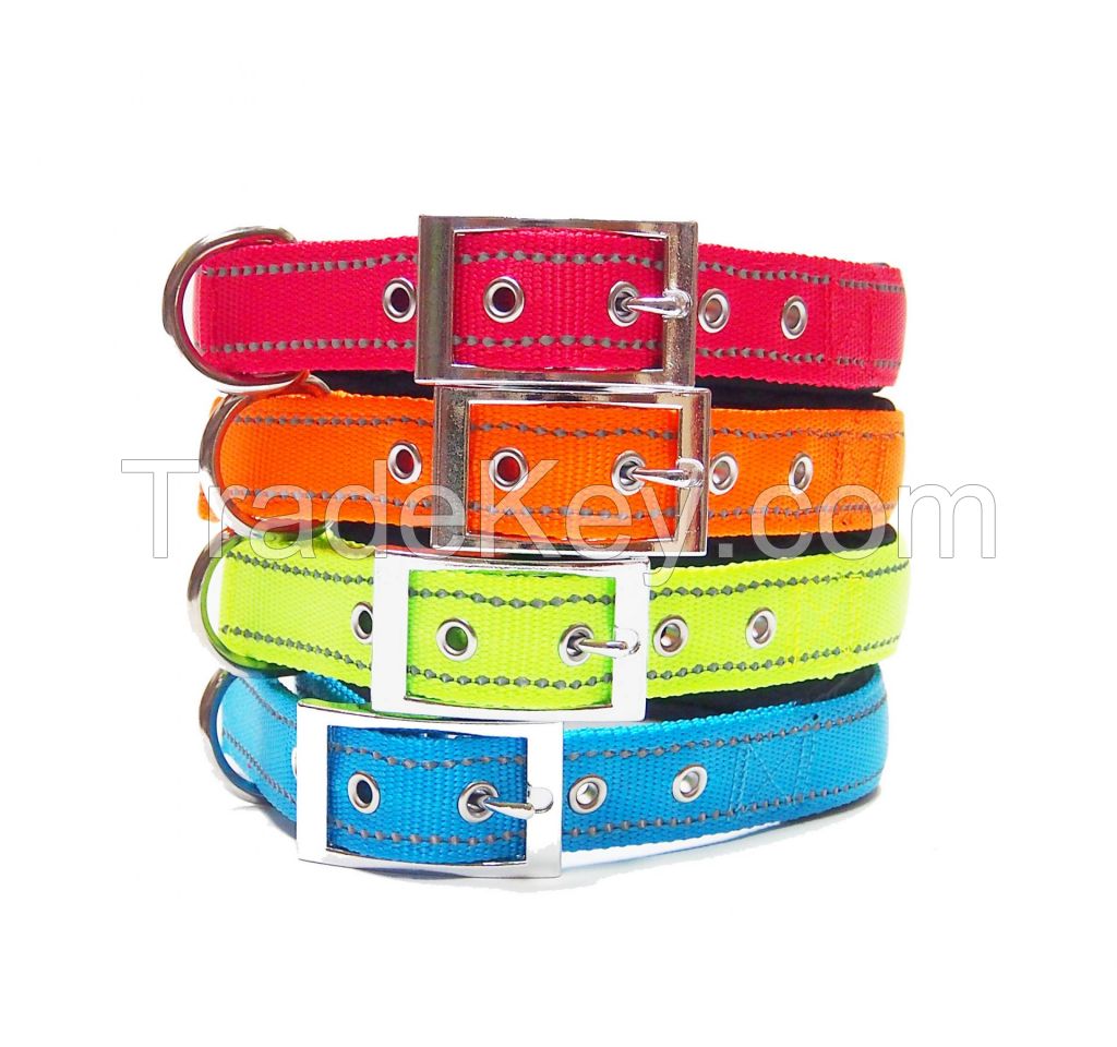 Reflective Dog Collars, Rolled Leather Dog Collar