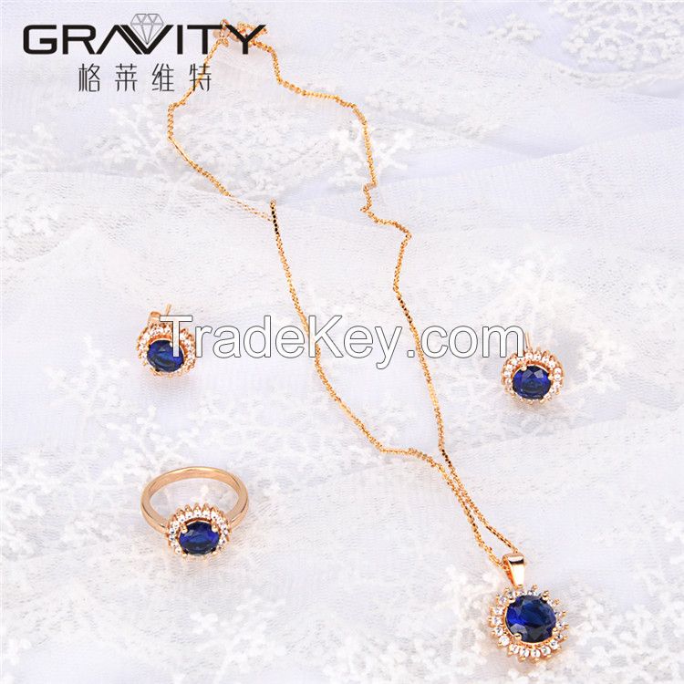 TZXG0087 Gravity fashion Dubai Unique Elegant Blue Stone 18K Gold Body Jewelry Set Factory Direct Price For Ladies Jewelry set