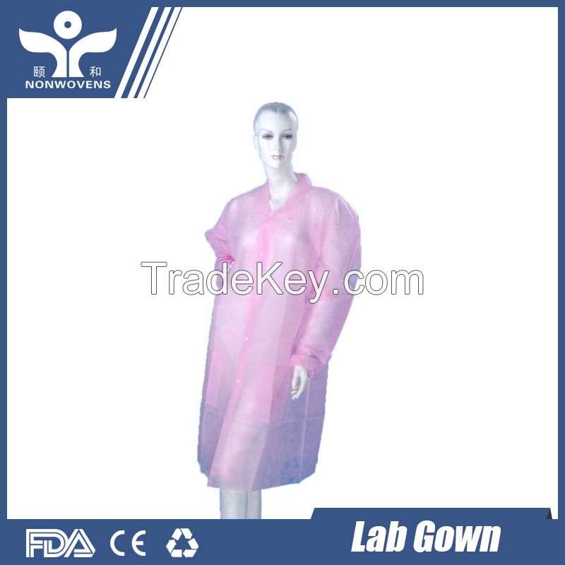 PP non-woven lab coat, disposable hospital lab coat with knitted cuff