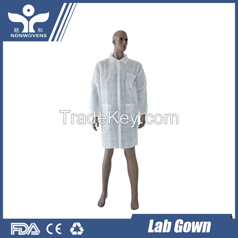PP non-woven lab coat, disposable hospital lab coat with knitted cuff