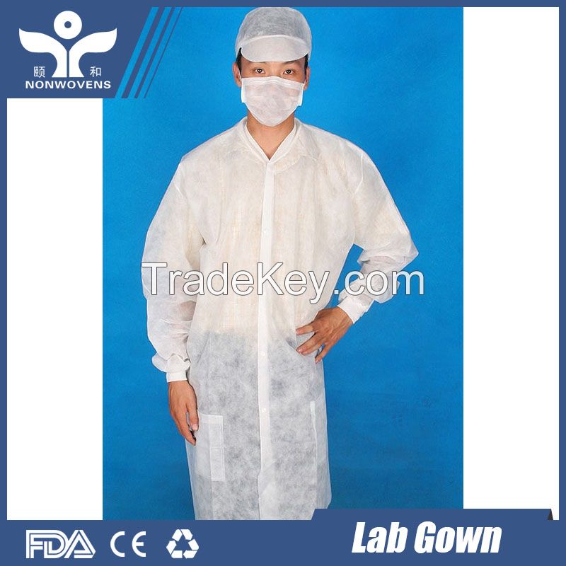 PP non-woven lab coat, disposable hospital lab coat with knitted cuff