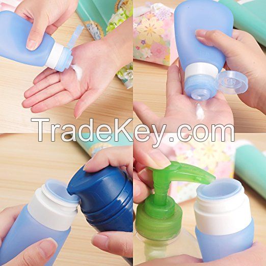 FDA Leakproof Squeezable and Refillable Bottle Container for Shampoo, Conditioner, Lotion, Toiletries