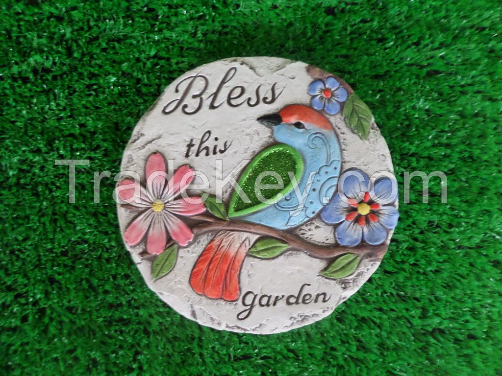 Cement board in garden embossed animals and flowers