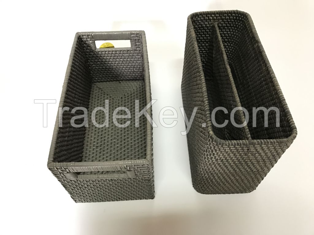 Black rattan storage basket, 