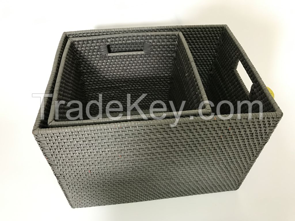 Black rattan storage basket, 