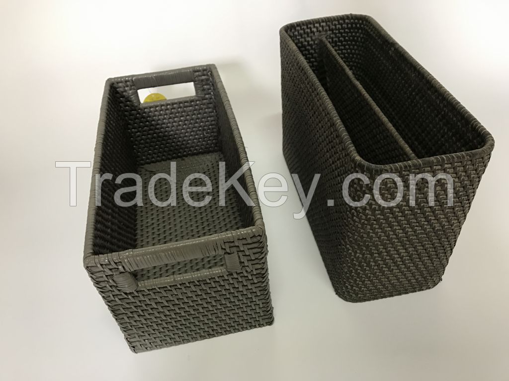 Black rattan storage basket, 